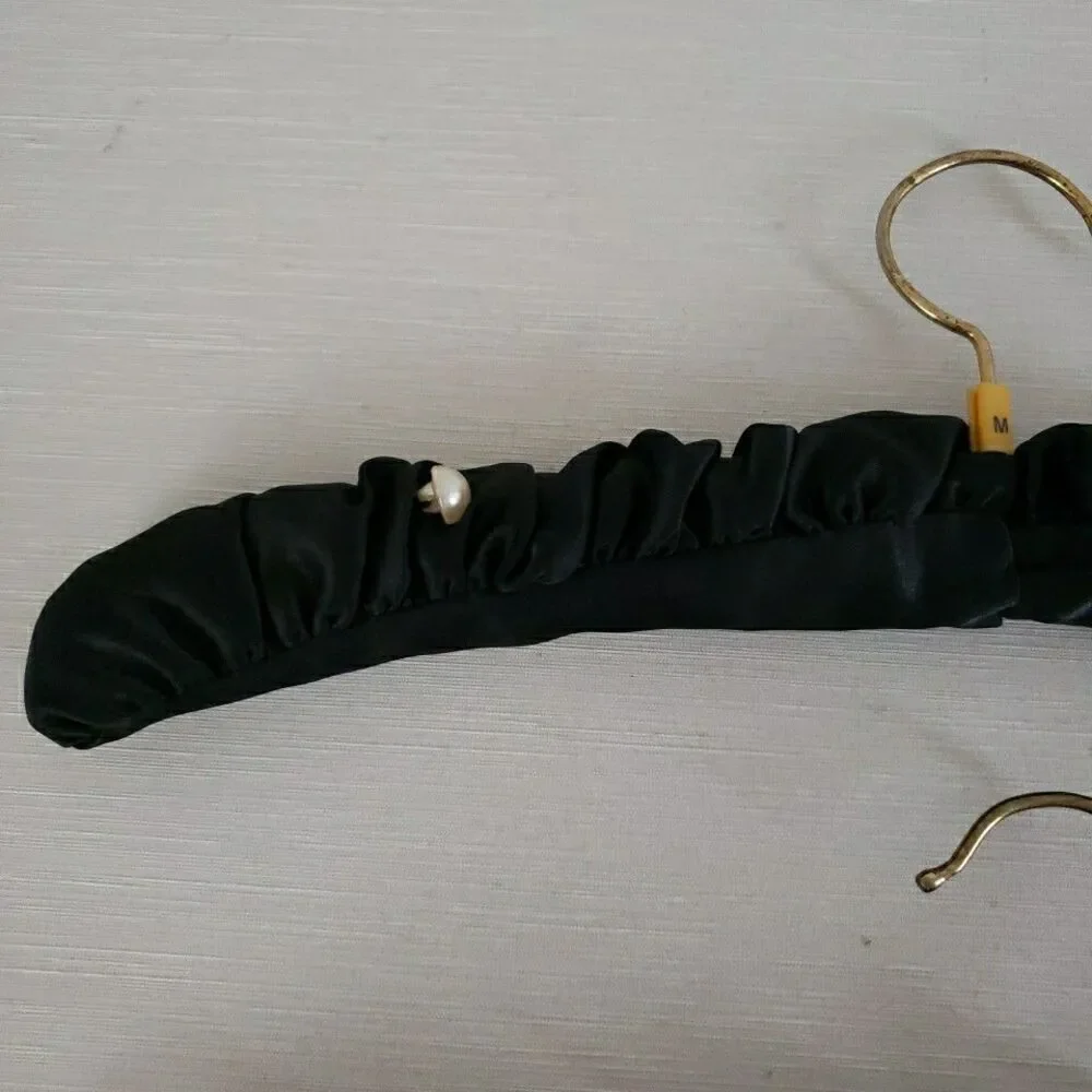 Padded Satin Fabric Covered Clothes Lingerie Hangers Brass Hook Wood Arms VTG